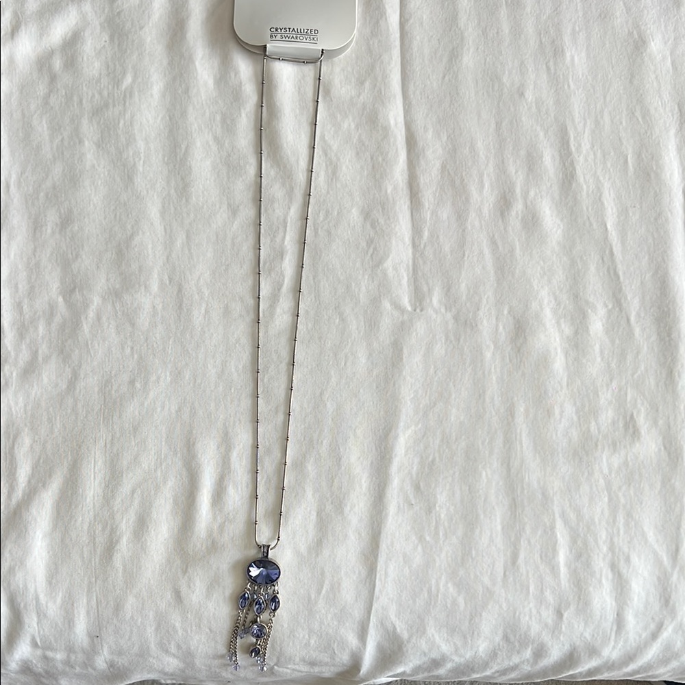 Long Elegant Silver and Purple Pendant Necklace - Picture 2 of 7